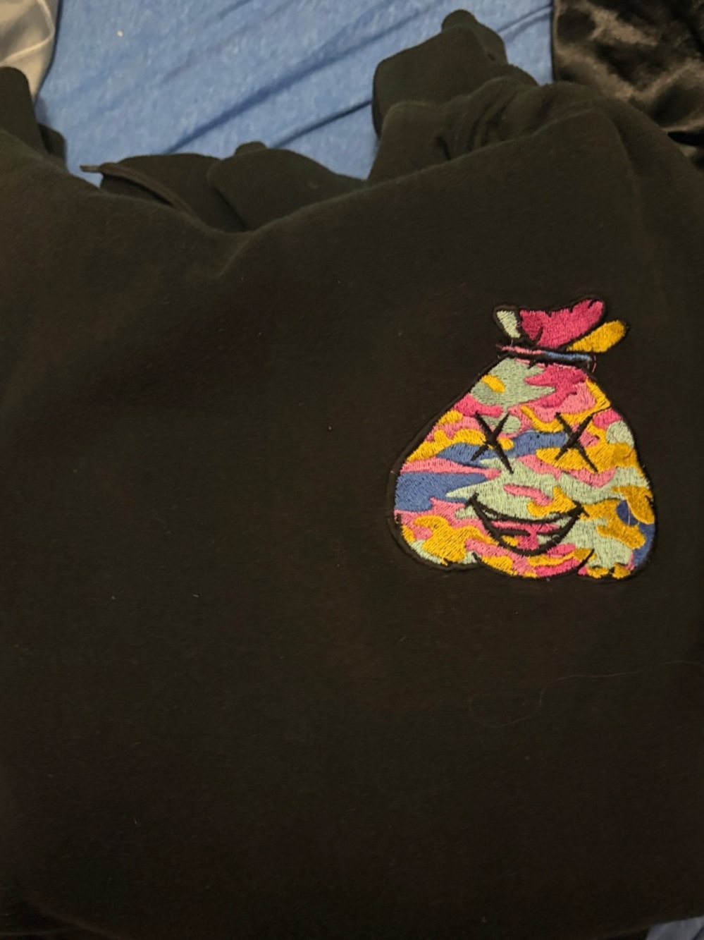 Chaser Black Hoodie with Blue 'BAGCHA$ER' Hood Embroidery